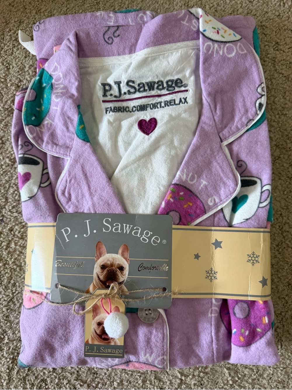 NEW P. J. Sawage Lavender Donut & Mug Print Pajama Set woman M